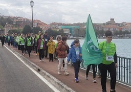 Participantes en la marcha atravesando el puente de La Maza de San Vicente.